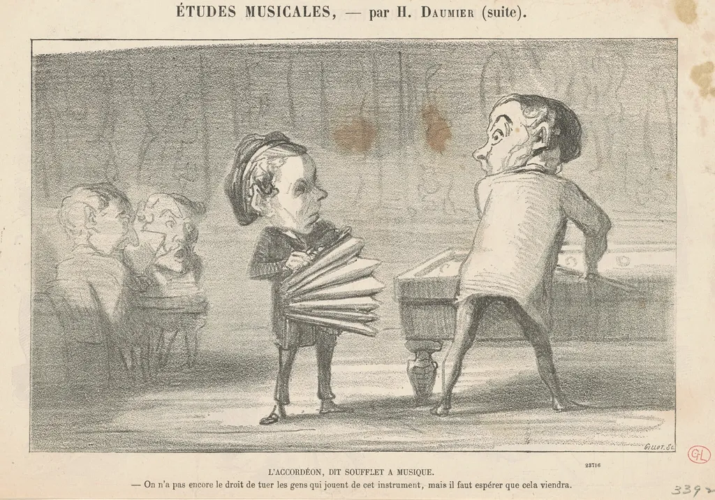 L'accordéon, dit soufflet à musique, by Honoré Daumier, ink, 1865