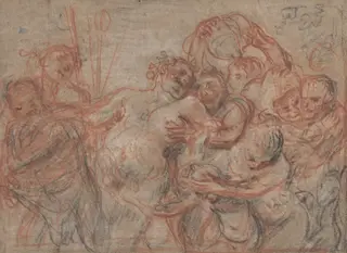 The March of Silenus [recto], by Jean Antoine Watteau, chalk, 1716