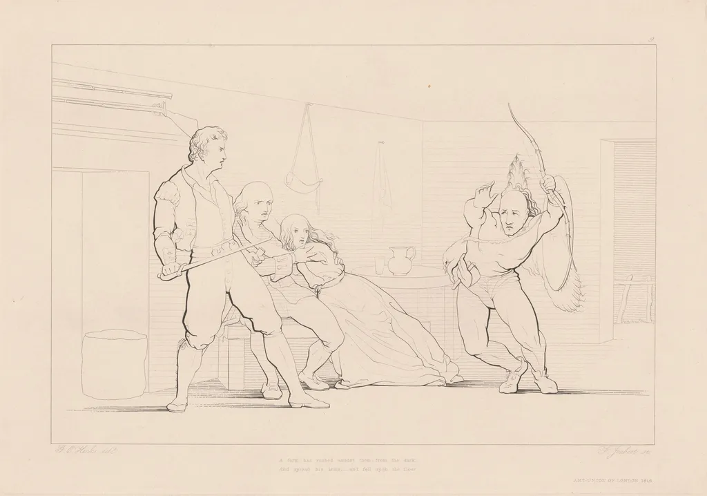 A Form Has Rushed amidst Them from the Dark, by Ferdinand Joubert, ink, 1846