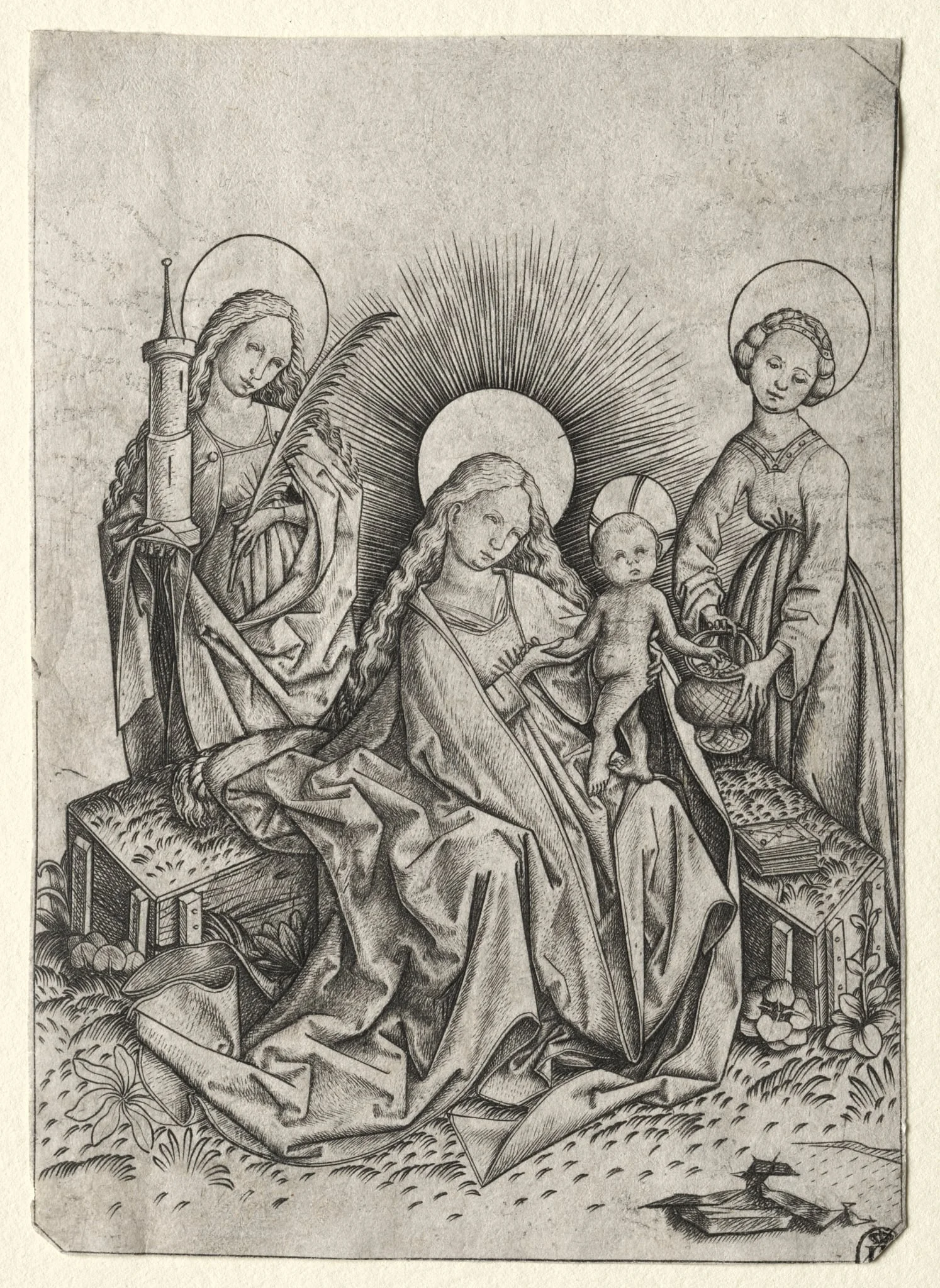 Madonna and Child in a Garden between St. Barbara and st. Dorothy, detail