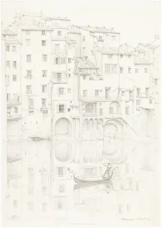 A View of the Arno, Florence, by Edward John, Sir Poynter, graphite, 1874