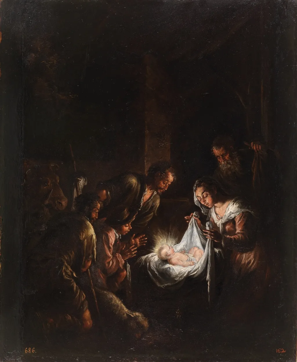 Adoration of the Shepherds, by Jacopo Bassano, oil, 1590