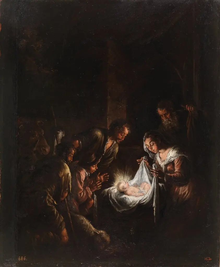 Adoration of the Shepherds, by Jacopo Bassano, oil, 1590