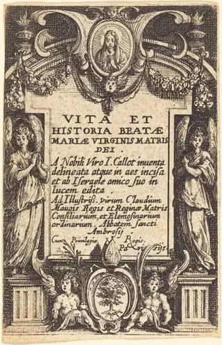Frontispiece for "The Life of the Virgin", by Jacques Callot, ink, 1634