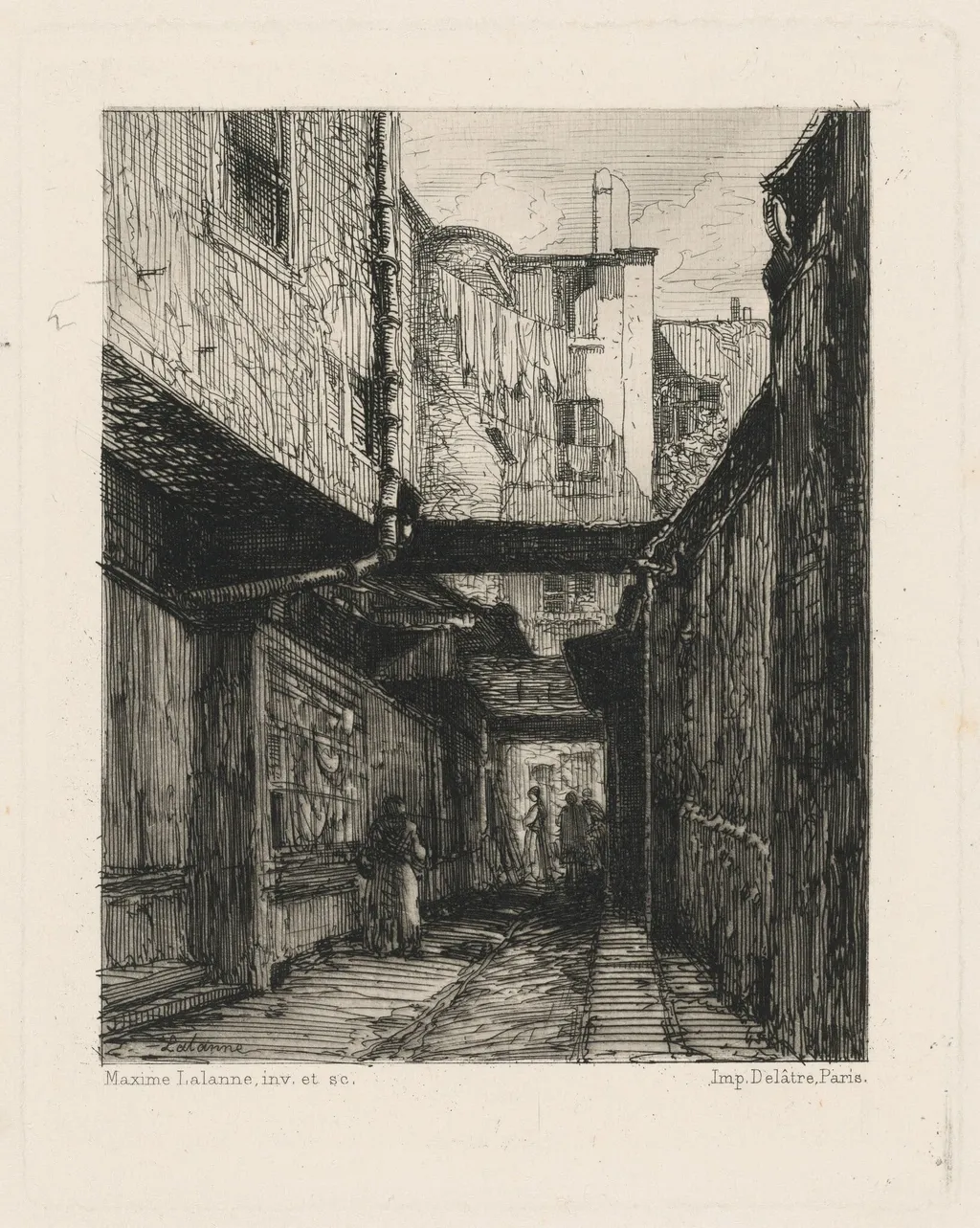 Passage de la Marmite, Paris, by Maxime Lalanne, ink, 1866