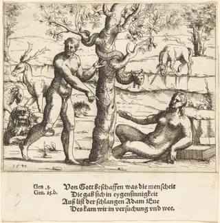 The Temptation of Eve, by Augustin Hirschvogel, ink, 1548