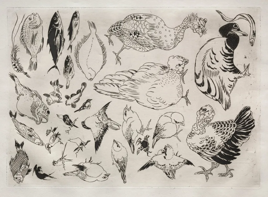 Dinner Service (Rousseau service): Ducks, fish, etc. (no. 12), by Félix Bracquemond, 1866