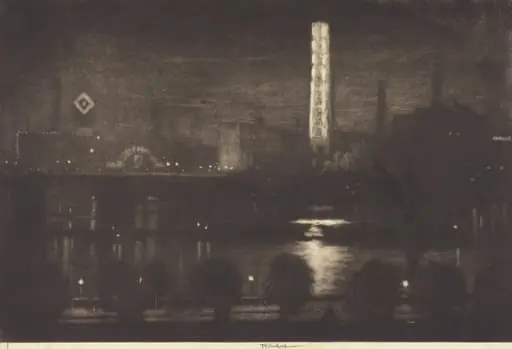 London Night, Whiskey and Tea, by Joseph Pennell, ink, 1909