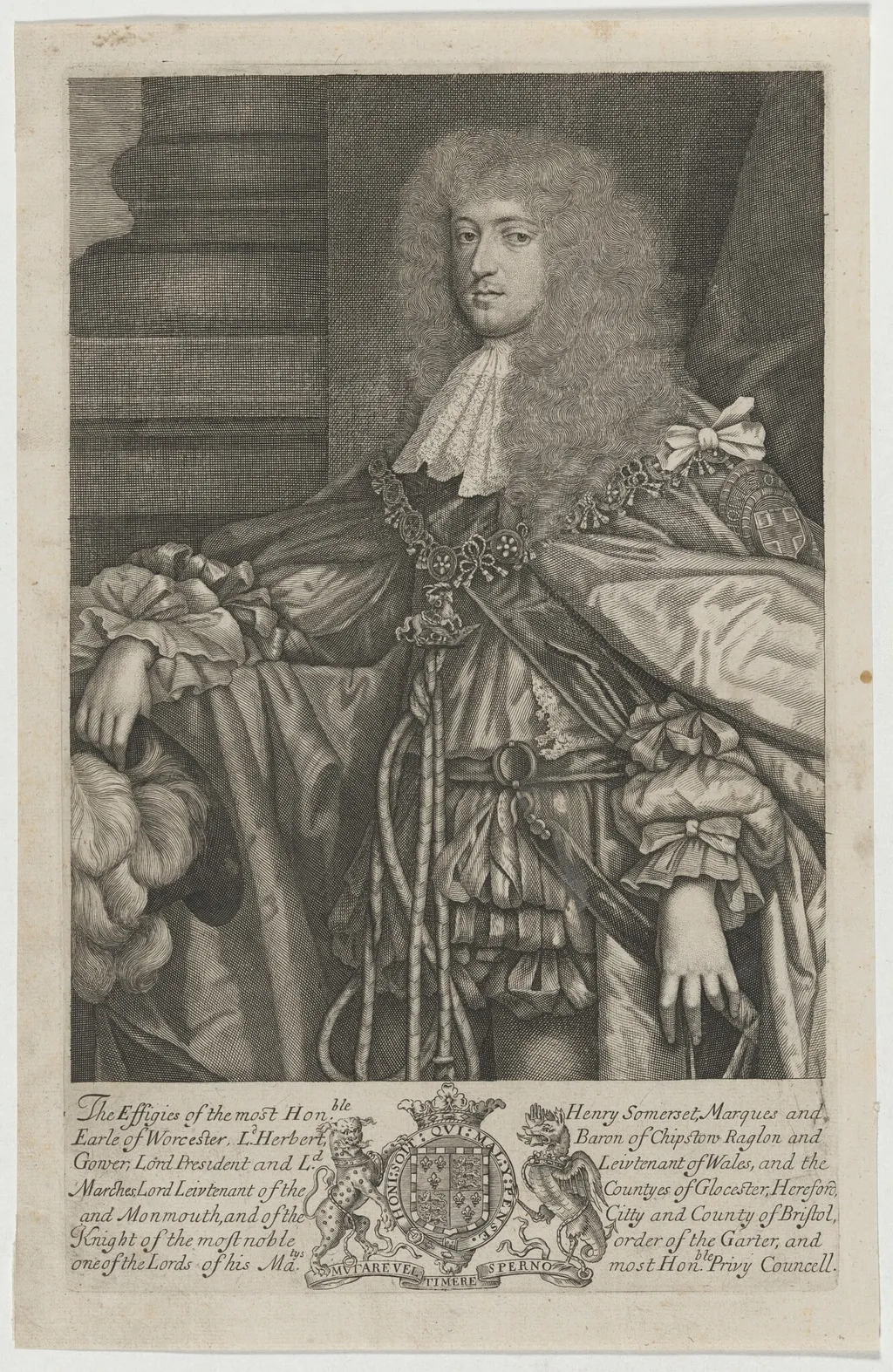 Henry Somerset, First Duke of Beaufort, by Robert White, ink, 1679