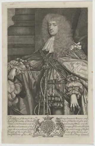 Henry Somerset, First Duke of Beaufort, by Robert White, ink, 1679