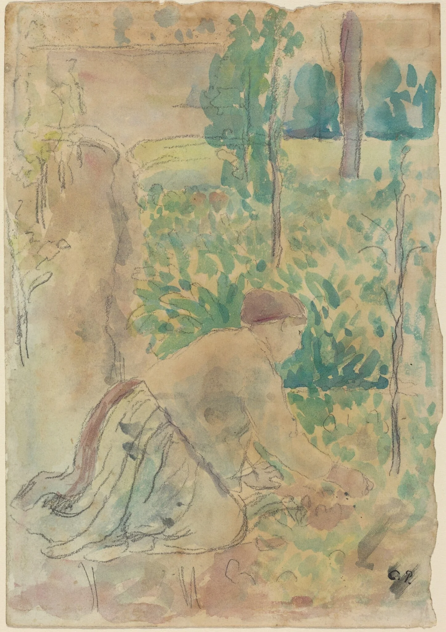 Woman Working in a Garden, detail
