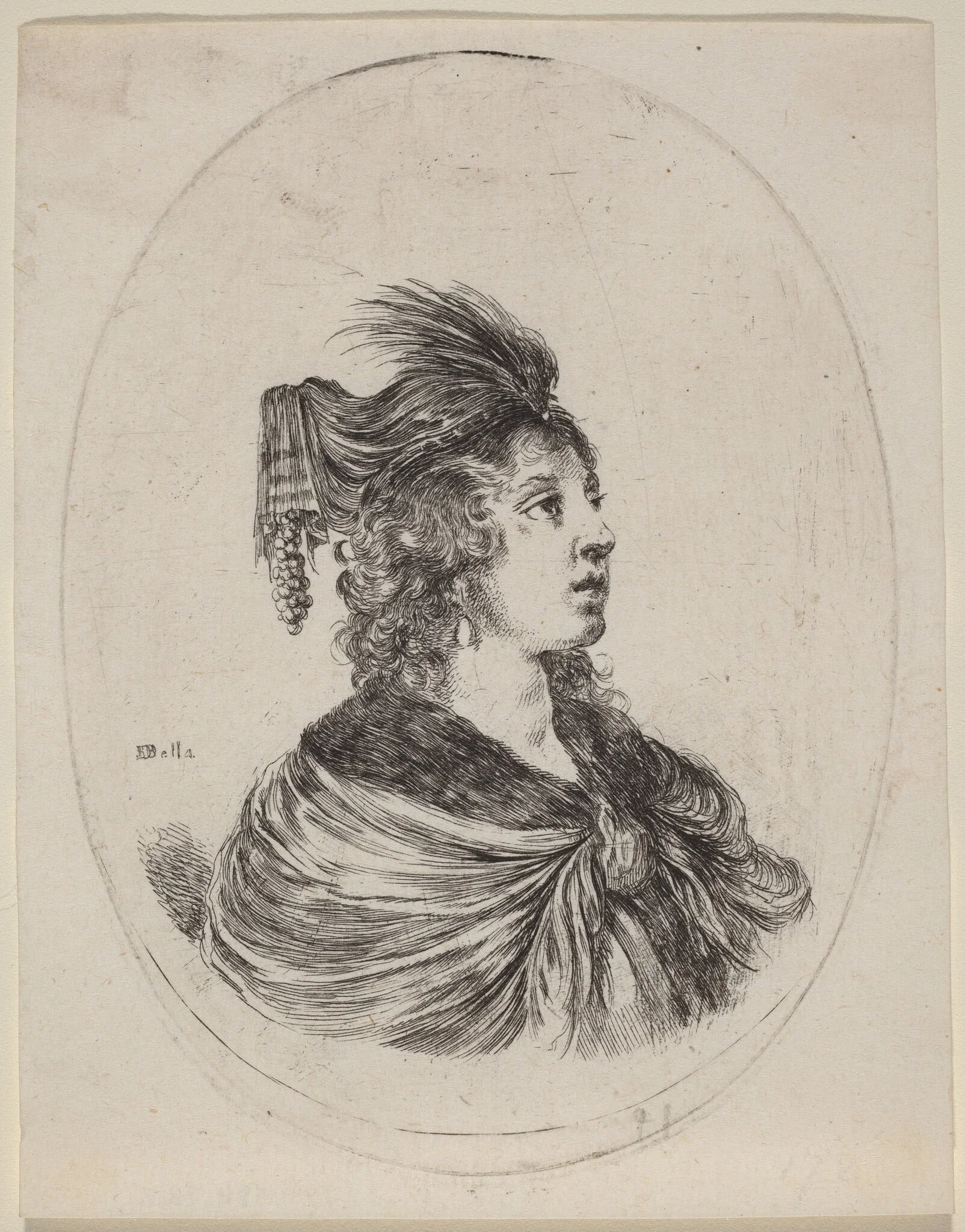 Woman in a Feathered Turban, Turned to the Right, detail