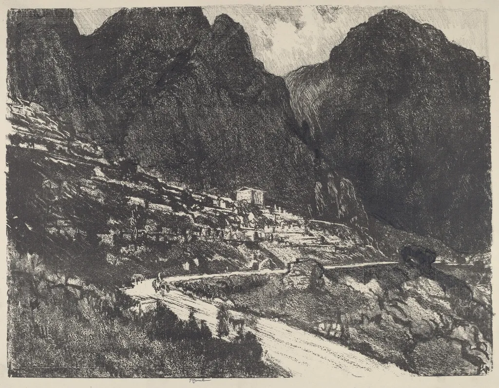 The Shining Rocks, Delphi, by Joseph Pennell, ink, 1913