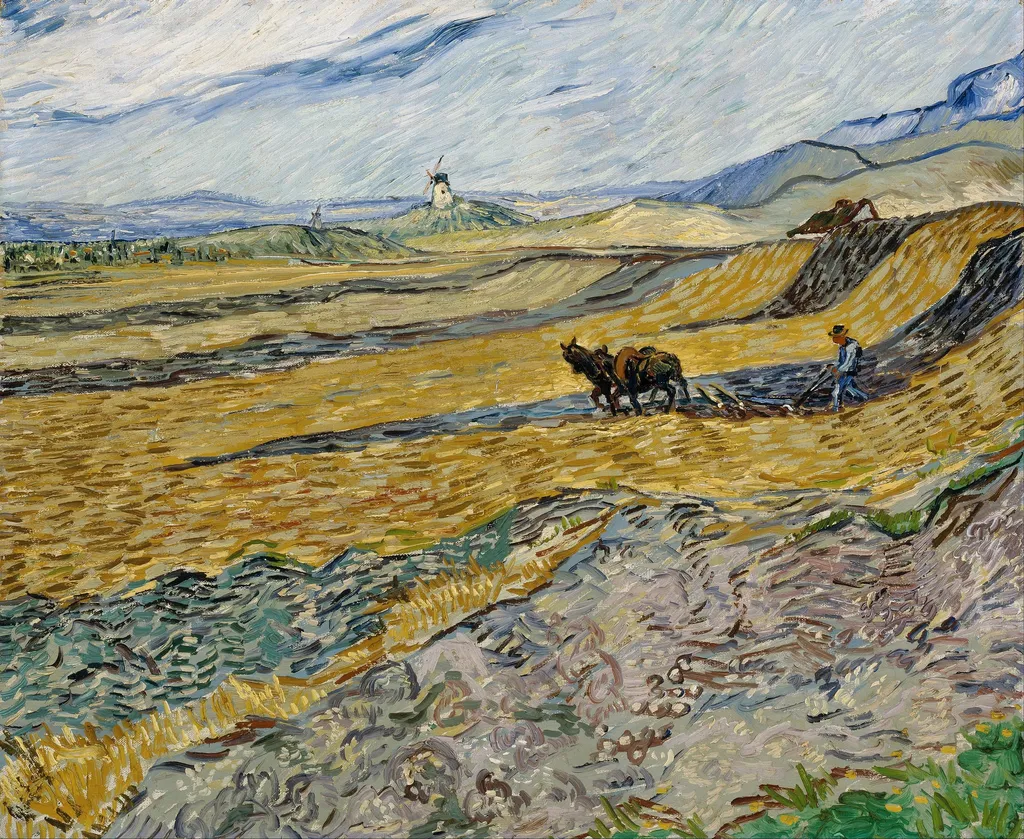 Enclosed Field with Ploughman, by Vincent van Gogh, oil, 1889