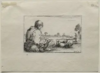 Caprices:  Seated Beggar, by Stefano Della Bella, 1642