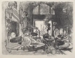 Making Propeller Blades, by Joseph Pennell, ink, 1917