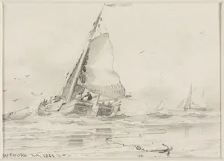 Sailing barges off shore, by Edward Cooke, 1858