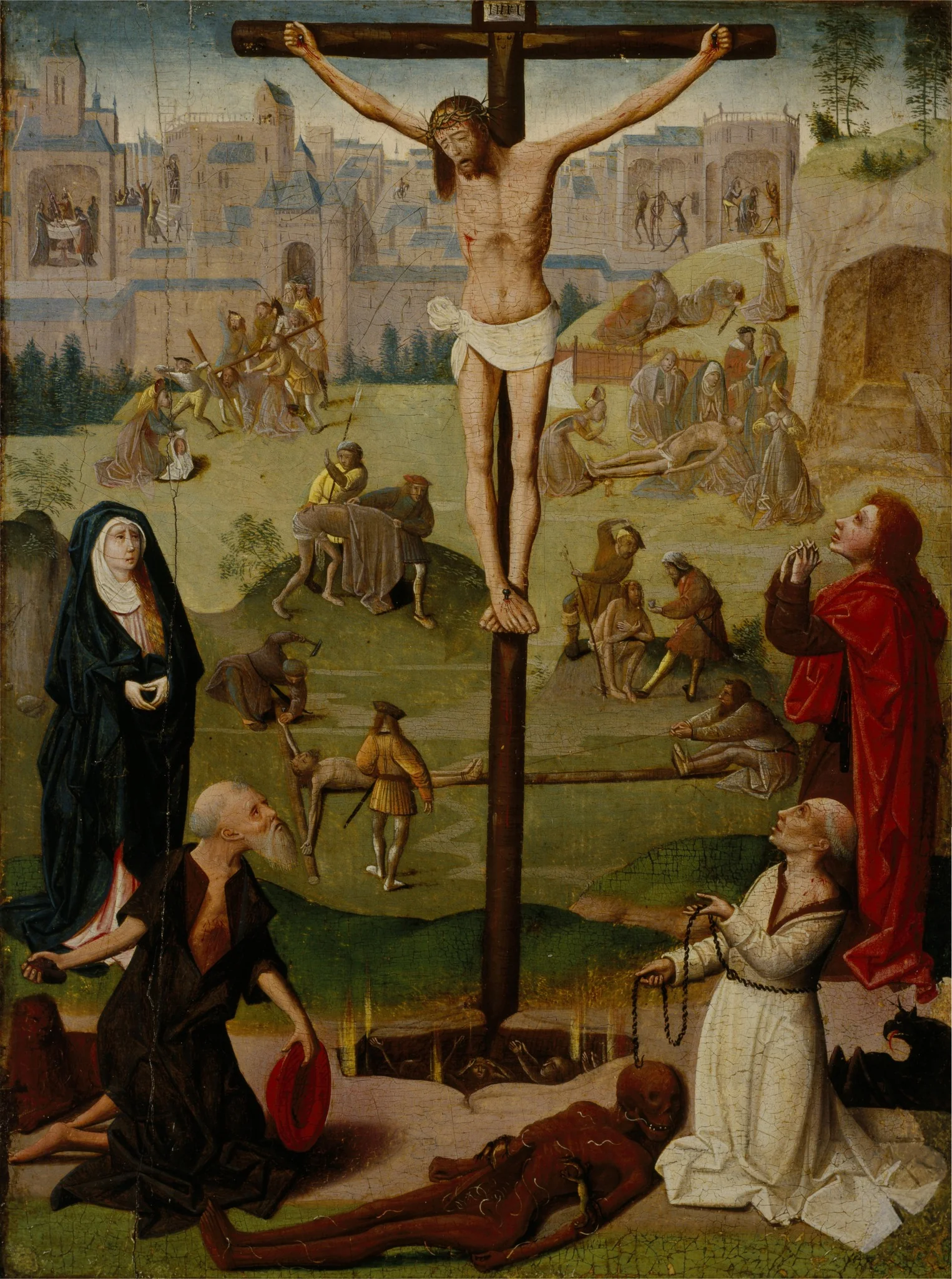 The Crucifixion with St Jerome and St Dominic and Scenes from the Passion, detail
