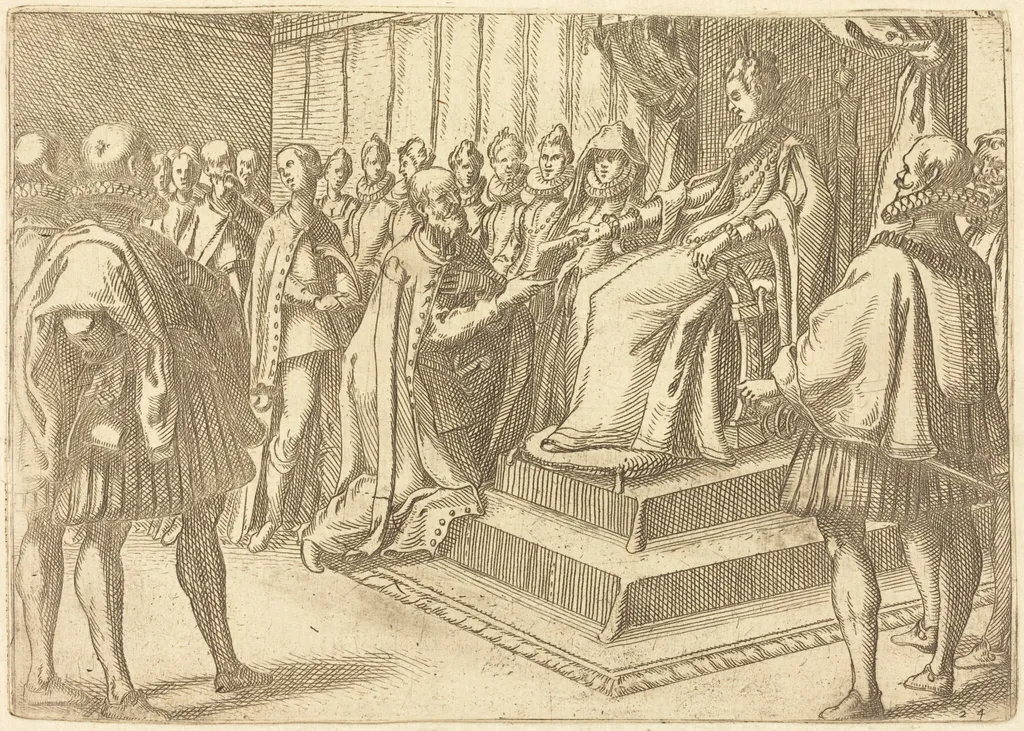 Reception of the Envoy of Poland, by Jacques Callot, ink, 1612