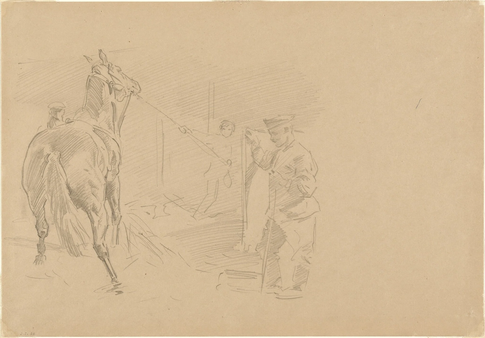 Man Pulling a Horse into a Stall, detail