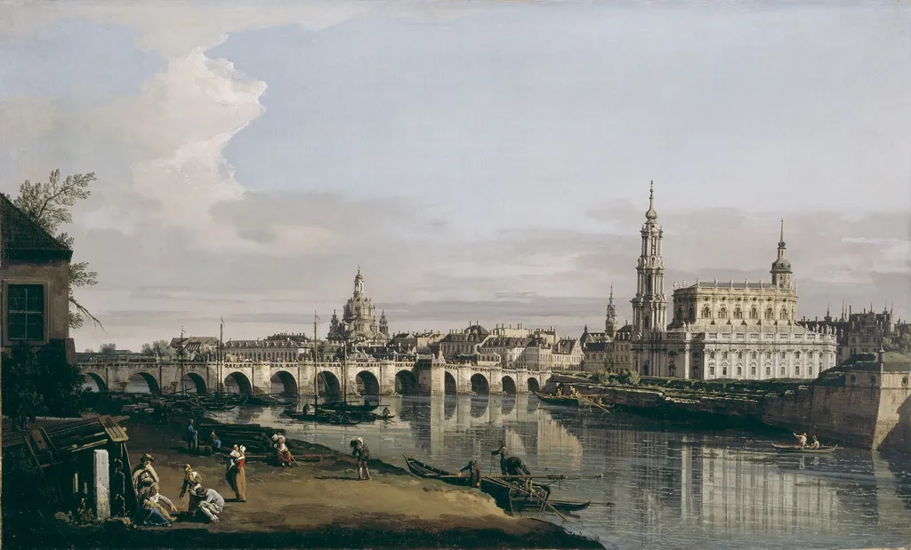 Dresden from the Right Bank of the Elbe, below the Augustus Bridge, by Bernardo Bellotto, oil, 1750