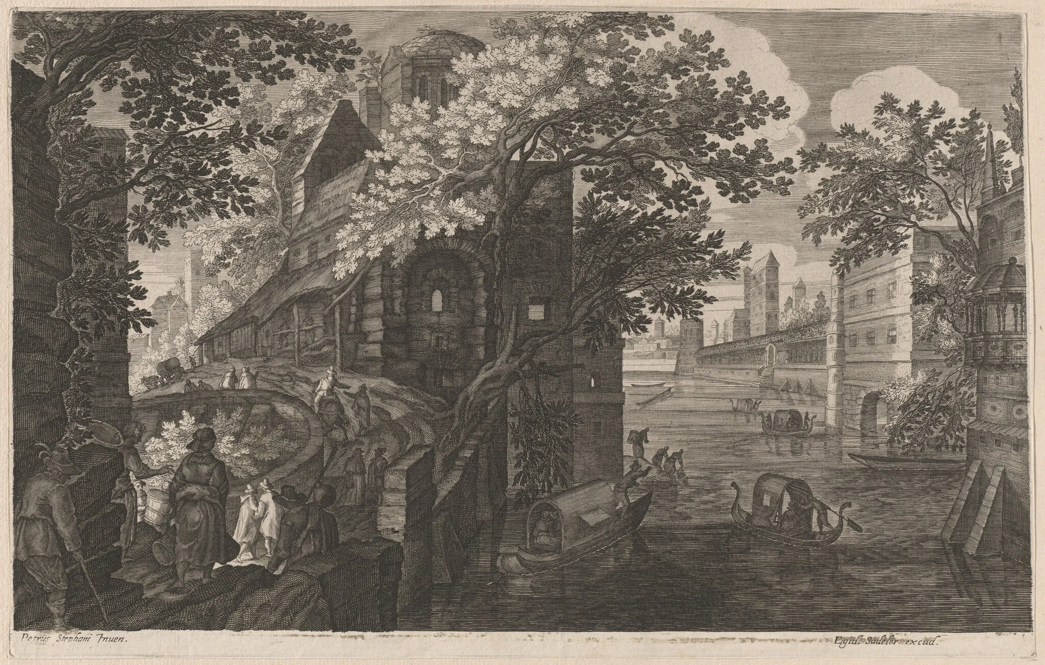 Gondolas on a River by a Palace, detail