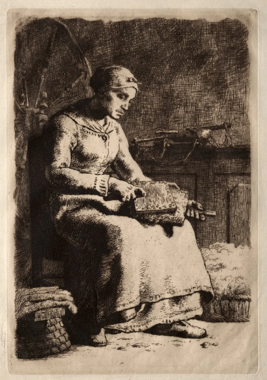 Woman Carding Wool, by Jean François Millet, 1856