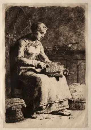 Woman Carding Wool, by Jean François Millet, 1856