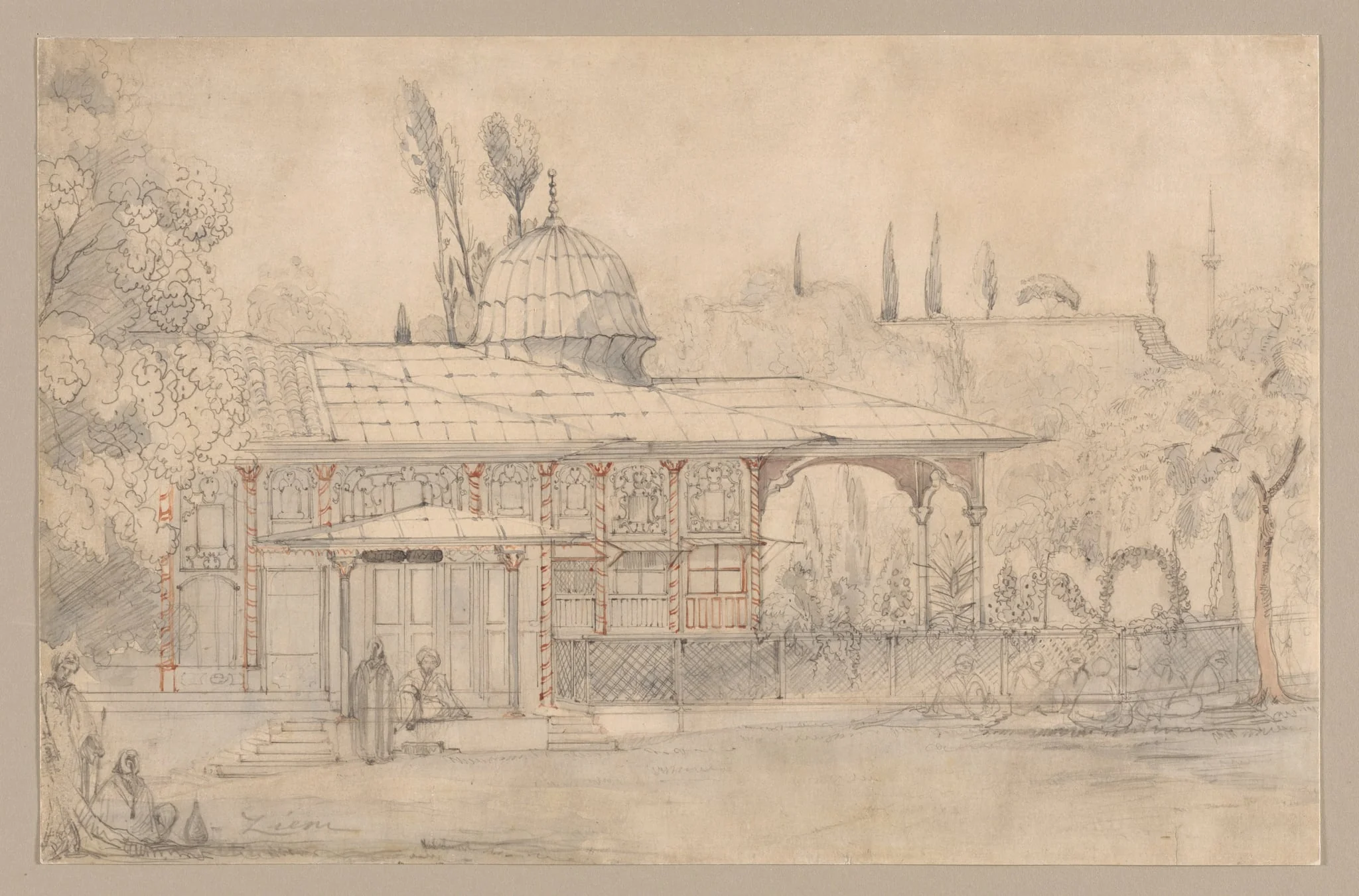 Pavilion Near a Mosque (recto), detail