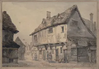 Old Houses at Abingdon, Berkshire, by Samuel Neale, watercolor, 1850