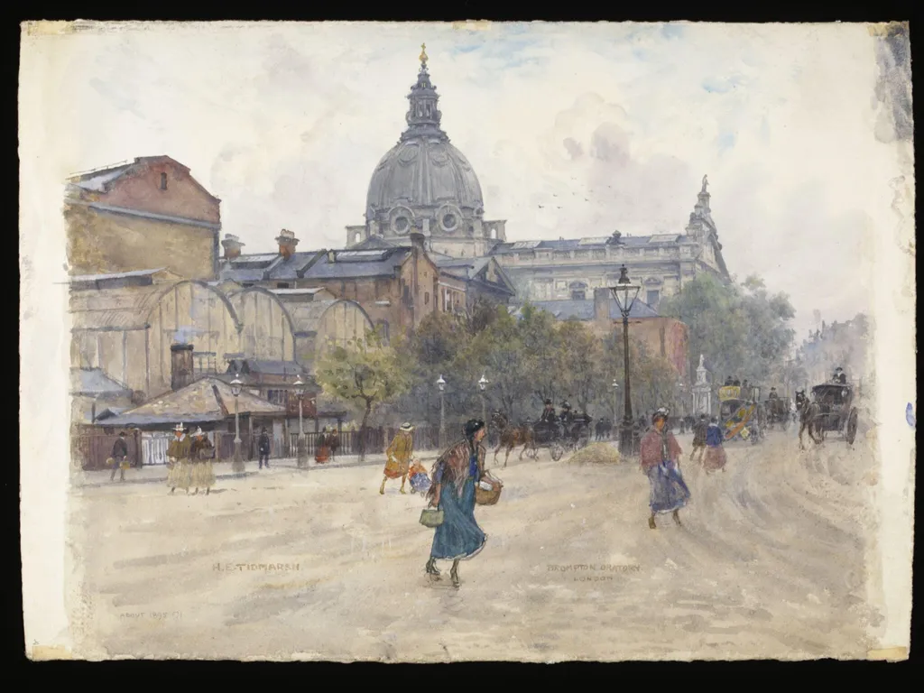 The South Kensington (now Victoria & Albert) Museum and the Brompton Oratory, about 1897., by Henry Edward Tidmarsh, watercolor, 1897