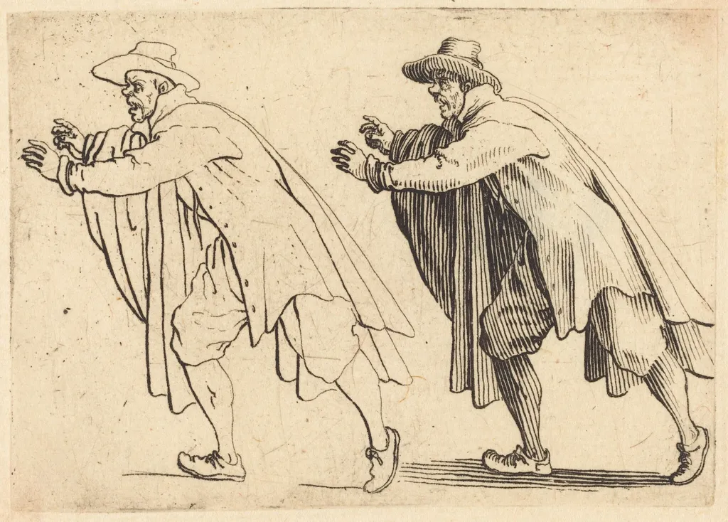 Man Moving Abruptly, by Jacques Callot, ink, 1617