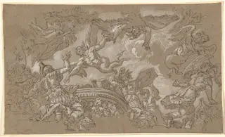 The Harpies Attacking Aeneas and His Companions, by Johann Carl Loth, chalk, 1680