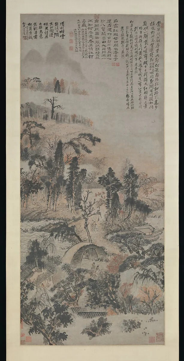 清 石濤 (朱若極) 秋林人醉圖 軸 紙本|Drunk in Autumn Woods, detail