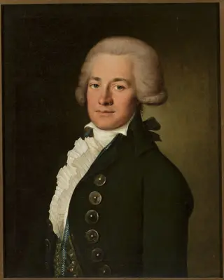Portrait of a young man in a wig en catogan, by Jean-Louis Voille, oil, 1793