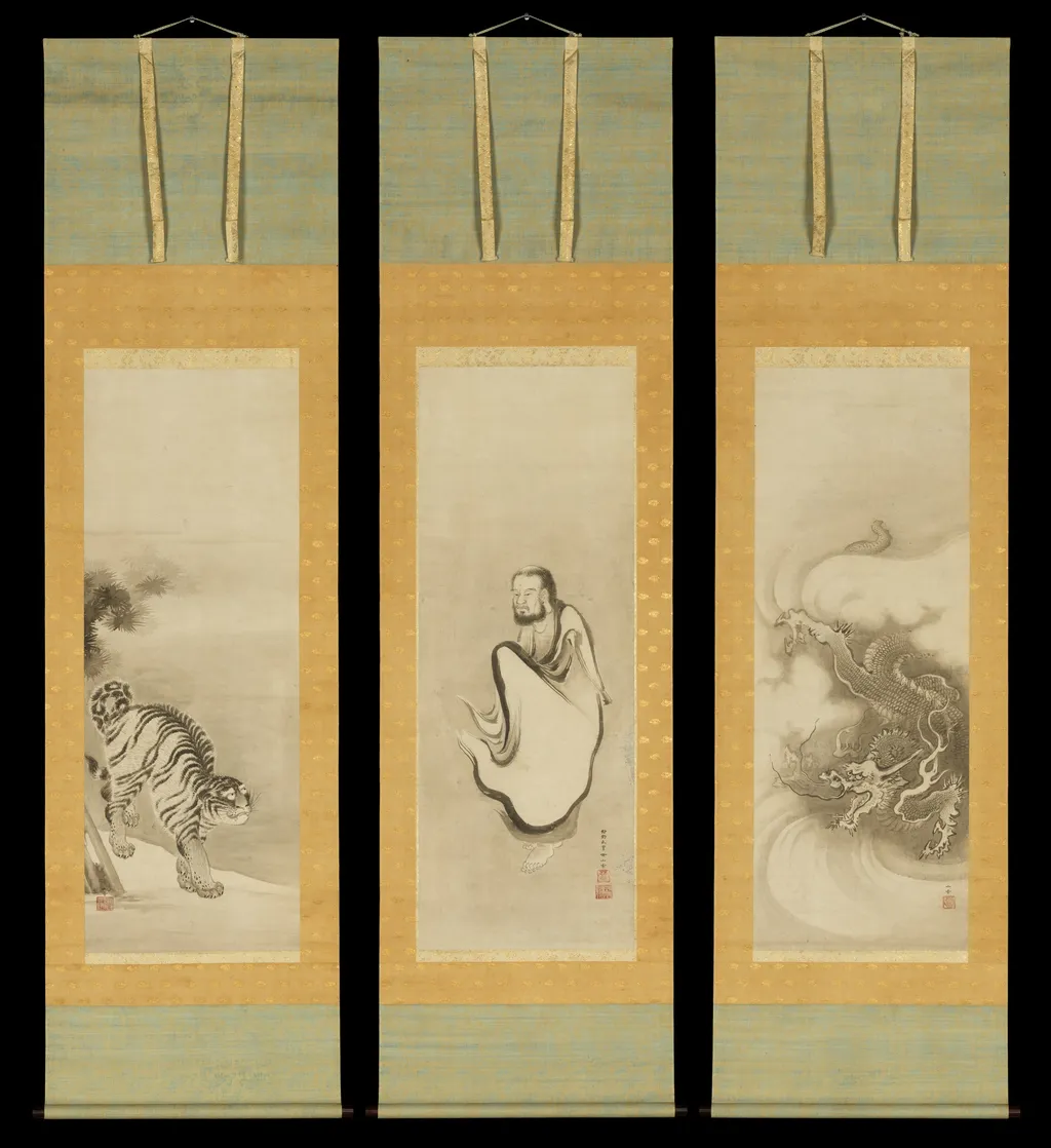 Shakyamuni Emerging from the Mountains, with Dragon and Tiger, by Kanō Sansetsu, unspecified, 1637