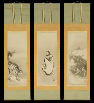 Shakyamuni Emerging from the Mountains, with Dragon and Tiger, by Kanō Sansetsu, unspecified, 1637
