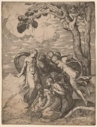 The Finding of Moses, by Battista Angolo del Moro, ink, 1544