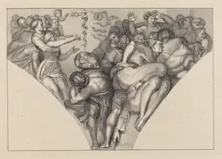 Brazen Serpent, from Michael Angelo, by William Sharp, ink