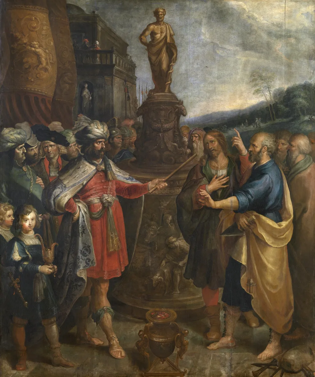 Emperor Diocletian shows the image of Aesculapius, by Frans Francken the Younger, oil, 1624