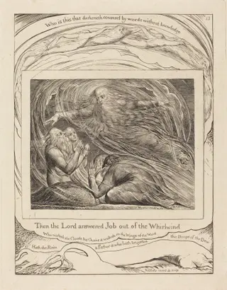 The Lord Answering Job out of the Whirlwind, by William Blake, ink, 1825