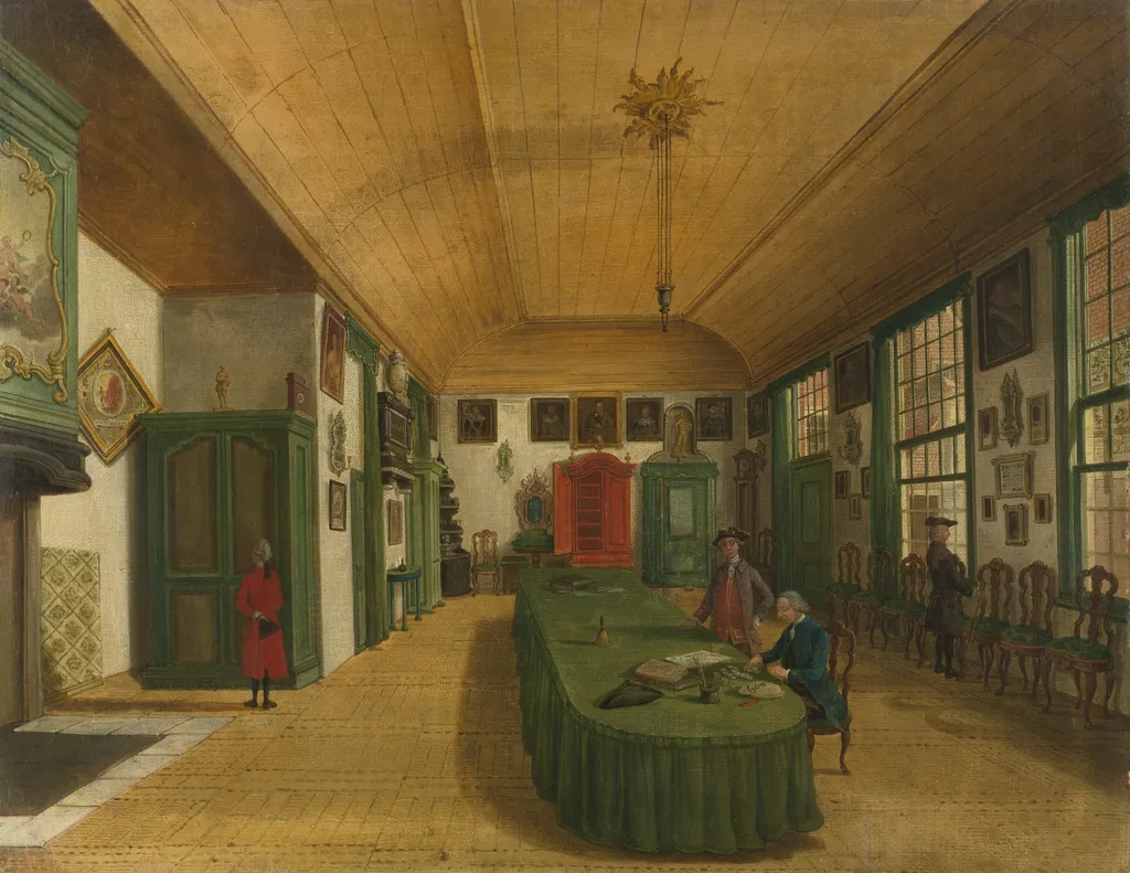 Interior of the Hall of the "Art Is Obtained by Labor Society" in Leiden, by Paulus Constantijn la Fargue, oil