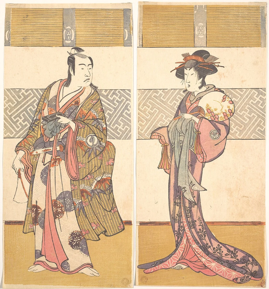 勝川春章画 三代目澤村宗十郎と三代目瀬川菊之丞|Kabuki Actors Sawamura Sōjūrō III and Segawa Kikunojō III, detail