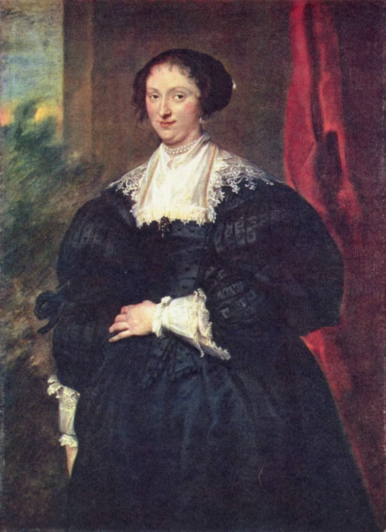 Portrait of a Lady in Black before a Red Curtain, detail