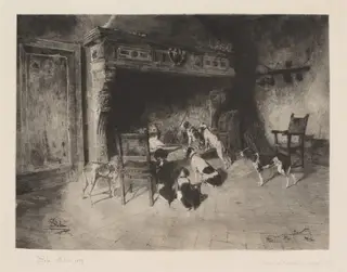 Hunting Dogs (Cani di caccia), by Francesco Colombi Borde, ink, 1889