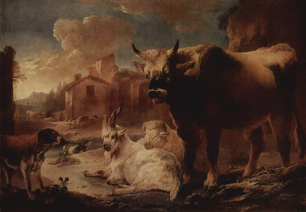 Landscape with a Herd, by Philipp Peter Roos, oil, 1650