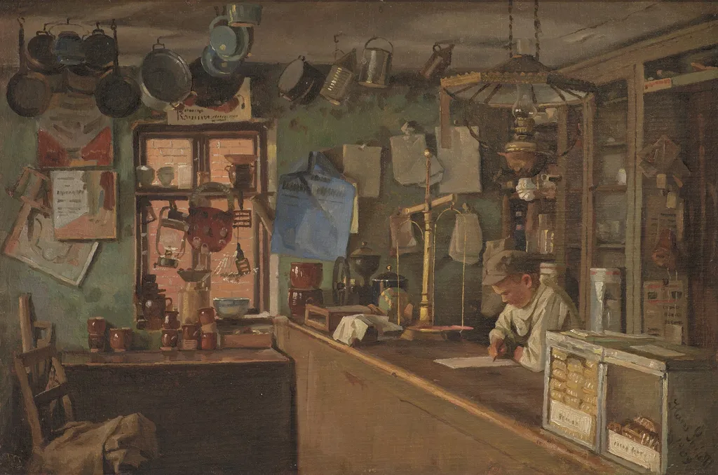 A Country Grocer, by Hans Smidth, oil, 1909