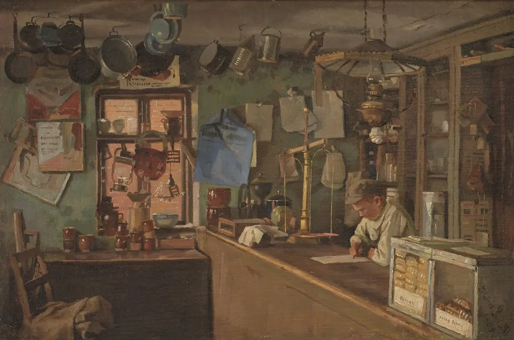 A Country Grocer, by Hans Smidth, oil, 1909