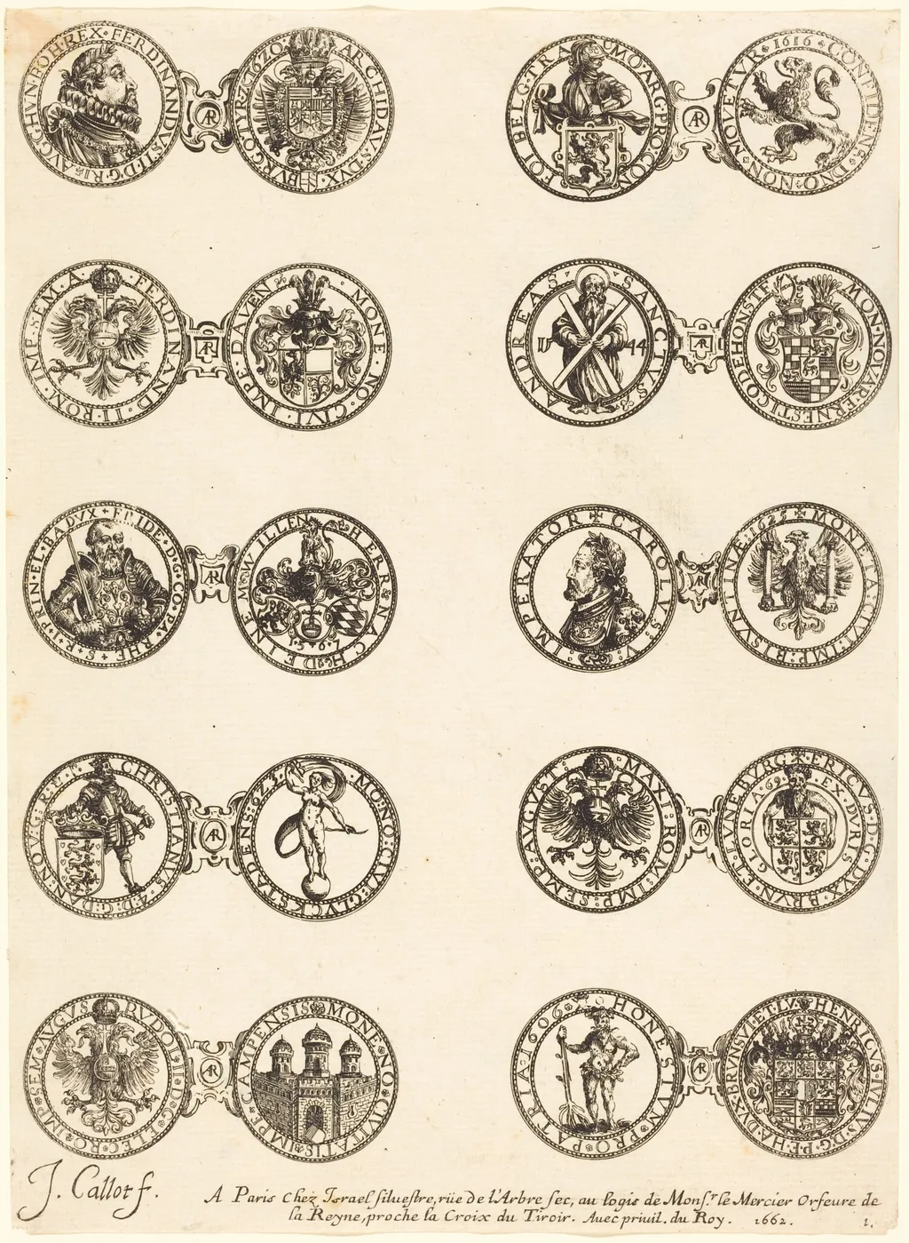 Coins [plate 1], by Jacques Callot, ink, 1630