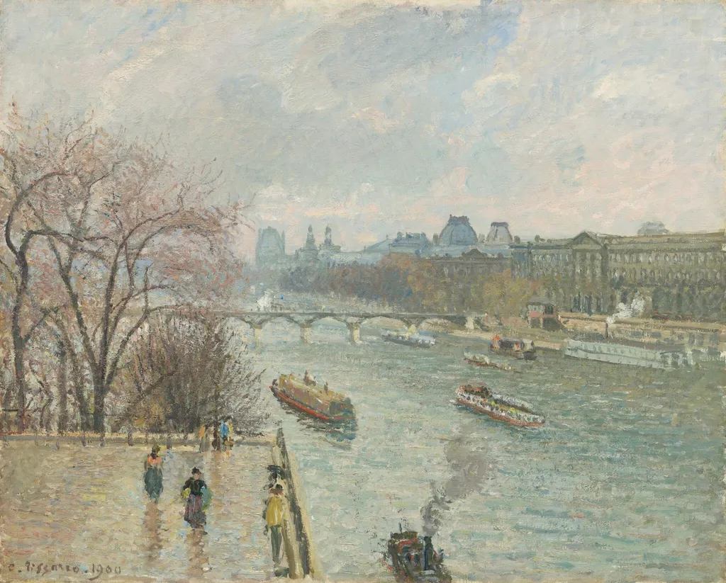 The Louvre, Afternoon, Rainy Weather, by Camille Pissarro, oil, 1900